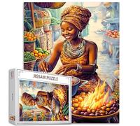 Native Africa America 1000 Piece Jigsaw Puzzles for Adult Afro-America Woman Painting Jigsaw Puzzle Black Girl Cooking 1000 Pieces Puzzles Game Vegetable Art Room Decor DIY Craft Puzzle Art(Colorful)