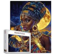 Native African American Woman 1000 Piece Jigsaw Puzzles for Adults Black Girl Painting Jigsaw Puzzle African Queen Wearing Gloden Jewelry Puzzles 1000 Game Black History DIY Craft Puzzle Wall Decor