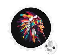 Native Am-erican Chief Refrigerator Magnets Round Fridge Magnetic Funny Bottle Opener for Home Kitchen Office White-Style