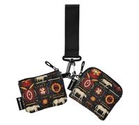 Native America Buffalo Sun Symbols Red Black Dual Coin Purse Credit Card Holder Wallet Slim Portable Identity Card Protector with Zipper Coin Pocket for Work Travel 2 Packs tarjeteros para