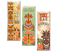 Native America Decor Hawaii Luna Party Wood Sign 3 Pieces Tribal Tiki Bar Wall Decor Tropical Summer Party Wooden Signs Hawaii God Wall Plaque for Home Kitchen Musica Guitar Artwork Gift(Colorful)