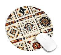 Native America Inspired Vintage Geometric Mouse Pad, Cream Red Dark Blue Tribal Patterns Non-Slip Washable Gaming Mousepad for Home and Office Computer, Laptop Round 8x8 Inch