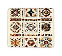 Native America Inspired Vintage Geometric Mouse Pad, Cream Red Dark Blue Tribal Patterns Non-Slip Washable Gaming Mousepad for Home and Office Computer, Laptop Square 8x10 Inch
