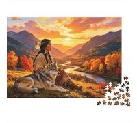 Native American 1000 Piece Jigsaw Puzzle Recycled Autumn Mountain Senior Puzzles Party Game Props Developing Boy & Girl‘s Intelligence Educational Fun 70x50cm/1000pcs
