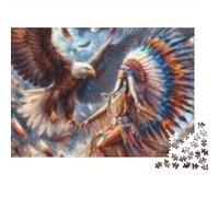 Native American 1000 Piece Jigsaw Puzzles Recycled Bald Eagle Puzzle for Elderly Puzzle Game Props for Family And Friends Birthdays Great Gift 52x38cm/1000pcs