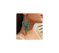 Native American Beaded Earrings for Women Boho Long Beaded Tassel Earrings Western Turquoise Dangle Ear-rings Native American Jewelry Outft Accessories for Her, Zinc, No Gemstone