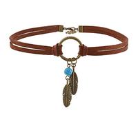 Native American Bohemian Feather Charm Handmade PU Leather Choker Necklace Brown Superior Quality and Creative, 39cm, other gemstones, 39cm, Faux Leather, other gemstones