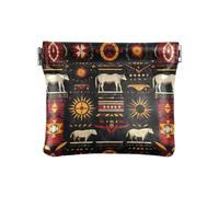 Native American buffalo sun symbols red black PU Leather Small Coin Cute Mini Change Wallet Coin Pocket for Girls Women Ladies