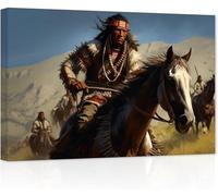 Native American Canvas Posters And Prints, Wall Art Indian Tribal With Horse Forest Picture, Southwest Painting Decor 50x70Cm A Frameless