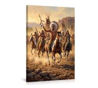 Native American Canvas Wall Art, Indian Warriors on Horseback Print, Western Tribe Canvas Poster, Unframed Wall Decor for Living Room-16x24inch(40x60cm)-Frame-style