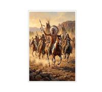 Native American Canvas Wall Art, Indian Warriors on Horseback Print, Western Tribe Canvas Poster, Unframed Wall Decor for Living Room-24x36inch(60x90cm)-Unframe-style