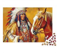 Native American Chief 1000 Piece Adults & Family Jigsaw Puzzle Native Chief Stands Beside Loyal Steed Premium Sturdy Vibrant Challenging 52x38cm/1000pcs