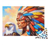 Native American Chief 1000 Piece Jigsaw Puzzle for Adults & Teens, Premium Cardboard, Indian with Eagle, Mental Workout Entertainment, Stress Relief Meditation Tool for Home 38x26cm/1000pcs