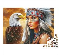 Native American Chief 1000 Piece Jigsaw Puzzle Paper for Adults Eagle Sunset Jigsaw Puzzle for Family Relaxing Gift 52x38cm/1000pcs