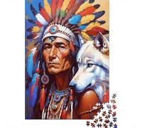 Native American Chief 1000 Pieces Extra-thick Cardboard Jigsaw Puzzle Bundle Jigsaw Collectors Educational Game Brain Training Beautiful Decoration 38x26cm/1000pcs