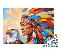 Native American Chief 1000 Pieces Puzzles Beautiful View Native Americans And Eagles Home Decoration Educational Game Gifts Puzzles for Adults Jigsaw Puzzles for Adults 38x26cm/1000pcs