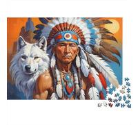Native American Chief 1000 Pieces Puzzles Colorful Indian Chiefs And Wolves Home Decoration Decompression Jigsaw for Men And Women Challenging Puzzles Jigsaw Puzzles for Adults 70x50cm/1000pcs