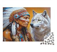 Native American Chief 1000 Pieces Puzzles Colorful Native Americans And Wolves Wall Decoration Educational Game for Men And Women Challenging Jigsaw Jigsaw Puzzles for Adults 52x38cm/1000pcs
