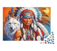 Native American Chief 1000pc Chief & Wolf Thick Cardboard Puzzle for Stress Relief Seekers Christmas Gathering Home Decor Senior Citizens Senior Centre Activity 52x38cm/1000pcs
