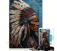 Native American Chief Bust Adult Jigsaw Puzzles 1000 Pieces Mind Exercise Toy Calming Play Design Assembly Amazing Present (50x75cm)