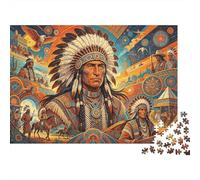 Native American Chief Jigsaw Puzzles 1000 Pieces Recycled Material Tribal Art Style Puzzles for Elderly Relieve Senile Dementia Fun Family Game Activity Home 52x38cm/1000pcs