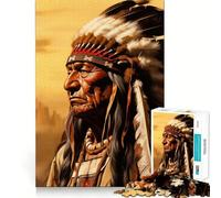Native American Chief Portrait 1000 Piece Jigsaw Puzzles for Teenagers Jigsaw Reason Skill Toy Shared Fun Tight Cut Wall Art Decor (38x52cm)