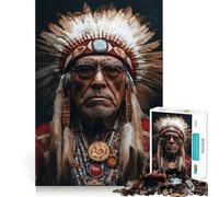 Native American Chief Portrait Jigsaw Puzzles for Adults 1000 Piece Logic Boost Toy Group Joy Premium Edge Bday Surprise (50x75cm)