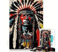 Native American Chief Portrait Jigsaw Puzzles for Adults 1000 Pieces Strong Logic Toy Calming Play Clear Edge Artistic Gift (38x26cm)