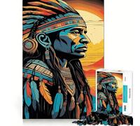 Native American Chief Portrait Jigsaw Puzzles for Adults1000 Pieces Intellect Toy Calming Play Quality Cut Wall Art Decor (38x26cm)