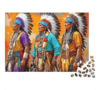 Native American Chiefs 1000 Pieces Jigsaw Puzzle Native Tribe Scene Art - Brainteasing Challenge for Adults52x38cm/1000pcs