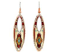 Native American Copper Earrings Women with an Elliptical Cut-out, Elongated Teardrop Earrings Colorful Artwork Earrings/Turtle/Dragonfly/Butterfly/Bear/Hummingbird Earrings, Copper, granite