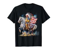 Native American Day Flag Indian Riding Horse 4th of July T-Shirt