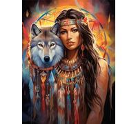 Native American Diamond Art Painting Kits, DIY 5D Diamond Painting Kits for Adults, Full Round Drill Diamond Art Indian Woman 30x40cm/12x16inch, Crystal Arts Crafts for Home Wall Decor Gifts -YZ1180