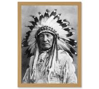 Native American Dian Mountain Chief A4 Artwork Framed Wall Art Print Artery8 Light Oak One Size