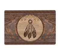 Native American Door Mat Native American Feather Indigenous US Indian Sculpture Wood Welcome Non-Slip Mats Funny Doormat Bathroom Kitchen Front Porch Rugs Entrance 16 * 24in/40 * 60cm