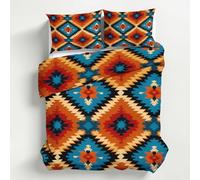 Native American Double Duvet Cover, Southwestern Aztec Bedding Set 3 Piece Soft Microfiber Quilt Cover Reversible Duvet Cover Sets with 2 Pillows Zipper Closure K&15