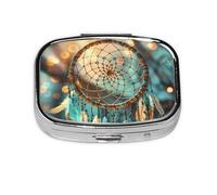 Native American Dream Catcher_1 Square Mini Pill Case, Compact Metal Pocket Pill Box with 2 Compartments for Travel