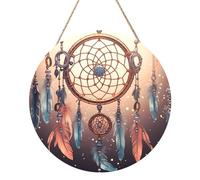 Native American Dream Catcher 12 Inch Round Wooden Sign Wall Decor, Hanging MDF Wood Door Sign with Rope, Farmhouse Home Decor Gift