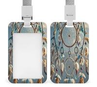 Native American Dream Catcher Badge Holder Waterproof Plastic ID Card Badge Holders with Lanyard Vertical Card Case Protector Pouch Clear Window Work Badges for Women Men