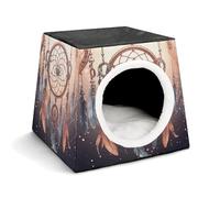 Native American Dream Catcher Cat Bed for Indoor Cats - Foldable Cat & Dog House with Removable Cozy Cushion, Waterproof Oxford Washable Pet House for Small Pets 13.8" X 13.8" X 11.8"