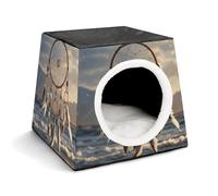 Native American Dream Catcher Cat Bed for Indoor Cats - Foldable Cat & Dog House with Removable Cozy Cushion, Waterproof Oxford Washable Pet House for Small Pets 13.8" X 13.8" X 11.8"