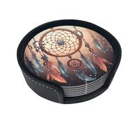 Native American Dream Catcher Coasters For Drinks Set Of 6 Leather Tea Cup Coaster Drink Coasters For Cup Kitchen Bar Home Decor Housewarming Gift