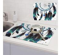 Native American Dream Catcher Dish Drying Mat for Kitchen Counter Ultra Water Absorbent Microfiber Dish Drying Pad Heat Resistant Non-Slip Dish Rack Pad Tableware Mat Large 18"x24"