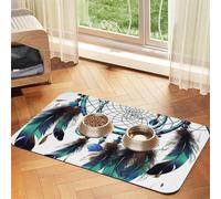 Native American Dream Catcher Dog Food Mats for Floors, 16x24 Inch Non-Slip Super Absorbent Pet Food Mat, Dishwasher Dog Mat for Food and Water, Cute Quick Dry Pet Feeding Mat for Dogs Puppy Cats