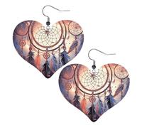 Native American Dream Catcher Heart Earrings Faux Leather Double Sided Drop Dangle Earrings Fashion Lightweight Jewelry Gifts For Women'S Ear Accessories