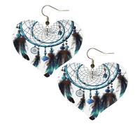 Native American Dream Catcher Leather Earrings for Women Heart Earring Lightweight Dangle Drop Earring Set Jewelry Gift, One Size, No Gemstone