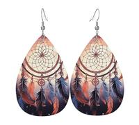 Native American Dream Catcher Leather Earrings for Women Teardrop Earrings Lightweight Dangle Drop Earrings Cute Jewelry Gift