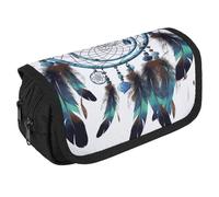 Native American Dream Catcher Pencil Case Organizer Large Capacity Cute Pen Pouch with 3 Compartment Office Stationery Large Pencil Bags with Zipper Fabric Pen Bag for Adults Portable Makeup Bag (Blac