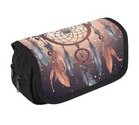 Native American Dream Catcher Pencil Case Organizer Large Capacity Cute Pen Pouch with 3 Compartment Office Stationery Large Pencil Bags with Zipper Fabric Pen Bag for Adults Portable Makeup Bag (Blac