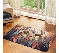 Native American Dream Catcher Pet Feeding Mat Absorbent Pu Leather Dog Cat Food Mats Contain Spills Protects Floors, Anti-Slip Rubber Backing Dog Bowl Mats Easy Clean Pet Placemats 40x60cm